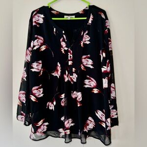 Women’s Leo Serein Black and Pink Floral Top - Gently Used - 2X